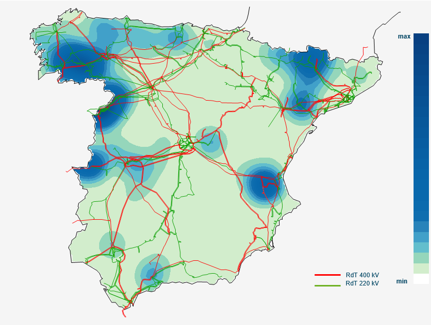 Distribución geográfica peninsular de las instalaciones de energía hidráulica